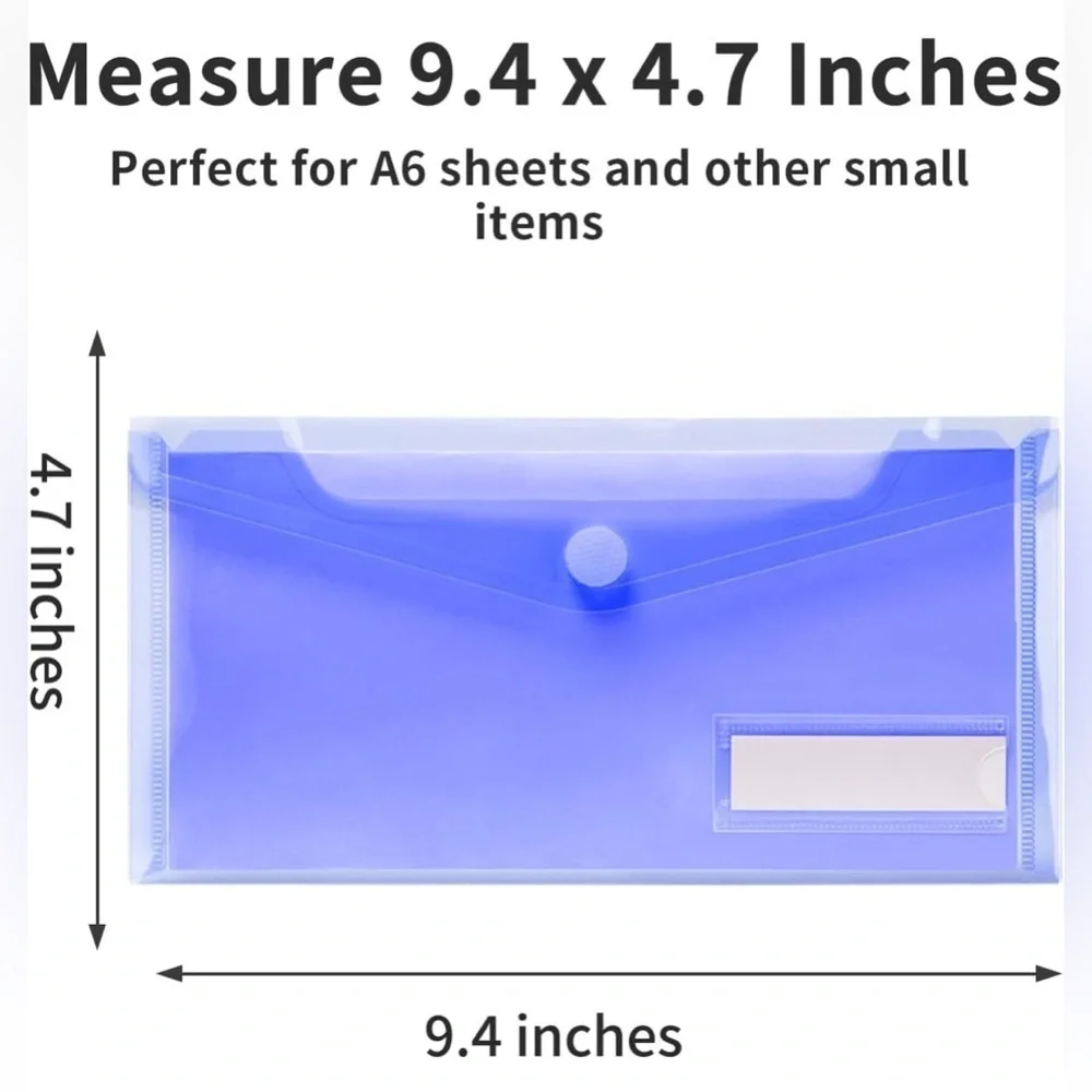 Set/6 Brightly Colored, Transparent Velcro Closure Envelope Organizers, A6 Size